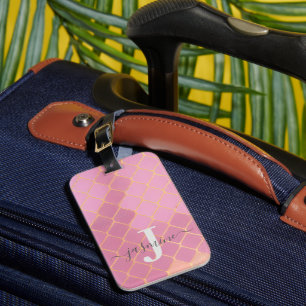 Etiqueta De Bagagem Menina Dourada rosa personalizada