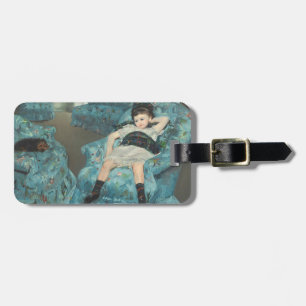 Etiqueta De Bagagem Menina em uma poltrona azul, 1878 (oi