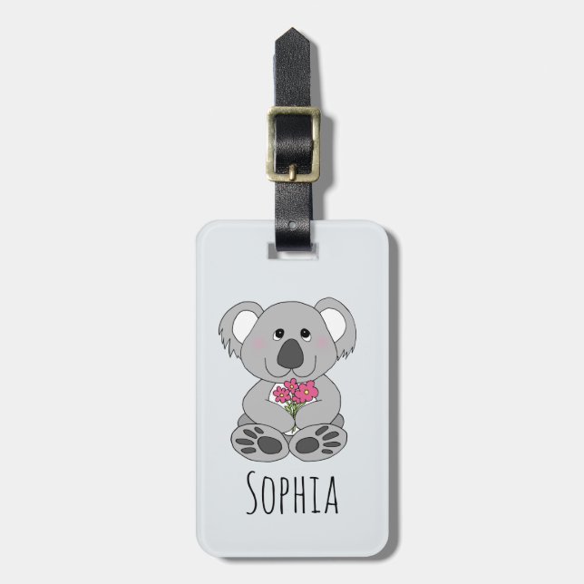 Etiqueta De Bagagem Meninas Cute Koala Bear Cartoon e Nome Infantis (Frente Vertical)