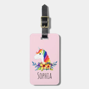 Etiqueta De Bagagem Meninas Cute Magical Rainbow Unicorn e Kids Name