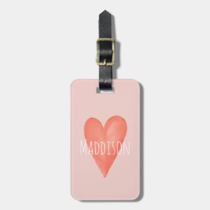 Etiqueta De Bagagem Meninas Cute Pink Watercolor Heart Kids