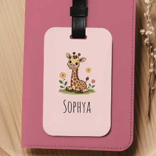 Etiqueta De Bagagem Meninas Girafa Rosa Fofo Crianças