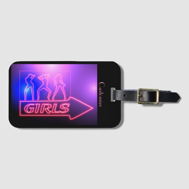 Etiqueta De Bagagem Meninas Neon Rosa Assinam Thunder_Cove (Frente Horizontal)