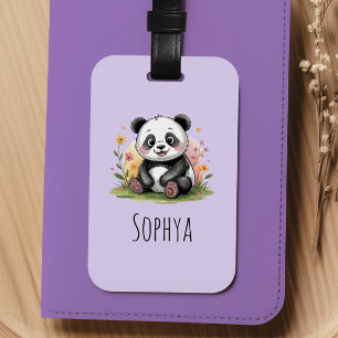 Etiqueta De Bagagem Meninas Panda Roxo Fofo Crianças