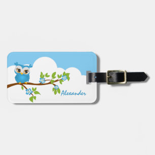 Etiqueta De Bagagem Menino bonito da coruja em um Tag da bagagem do