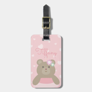 Etiqueta De Bagagem Meninos De Cubo-Urso Rosa-Rosa-Rosa-Rosa-Ballerina