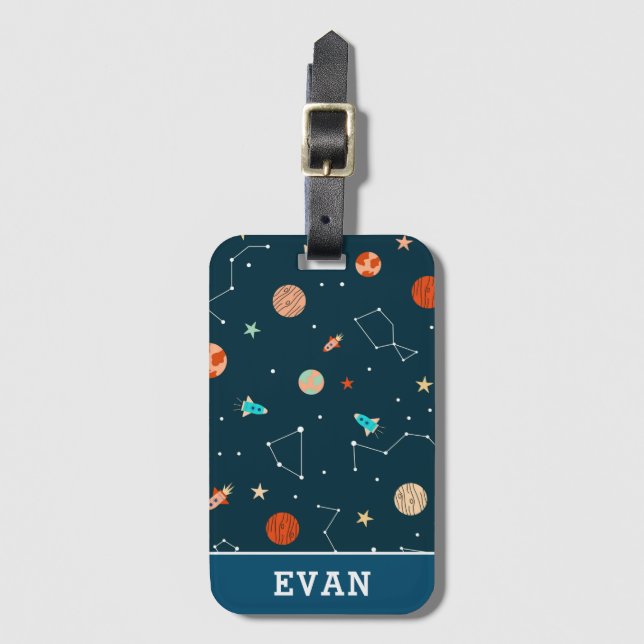 Etiqueta De Bagagem Meninos Legal Planetas Espaciais Exteriores Foguet (Frente Vertical)