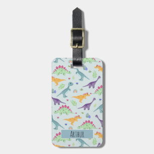 Etiqueta De Bagagem Meninos Nome do Padrão de Dinossauro Azul Fixe