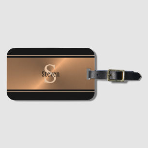 Etiqueta De Bagagem Mens Personalizadas do Monograma de Bronze Preto M