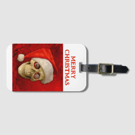 Etiqueta De Bagagem Merry Christmas. Skull wearing Santa hat