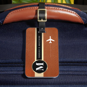 Etiqueta De Bagagem Metais Dourados E Couros Elegantes Viajantes Monog