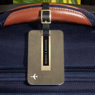 Etiqueta De Bagagem Metais Dourados E Couros Elegantes Viajantes Monog