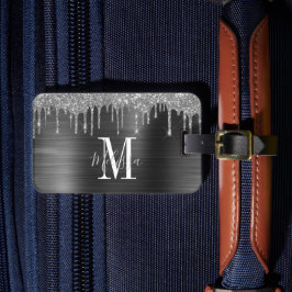 Etiqueta De Bagagem Metal Brilho Preto Monogramado 