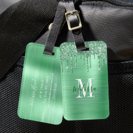 Etiqueta De Bagagem Metal Polido Brilhante Verde Monogramado 