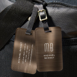 Etiqueta de Bagagem Metálica Marrom Bronze Monogra