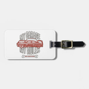 Etiqueta De Bagagem Meu Regras Carro Vermelho Clássico Mecânico Retro