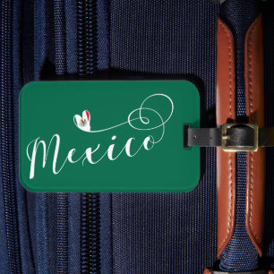 Etiqueta De Bagagem Mexcio Heart Flag, mexicano