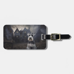 Etiqueta De Bagagem Miniatura Schnauzer Halloween Scary