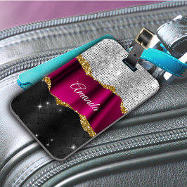 Etiqueta De Bagagem Minigrama de prata azul Faux Monograma preto Fuchs