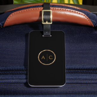 Etiqueta De Bagagem Minimal Gold Monogram in Torus Knot on BLACK