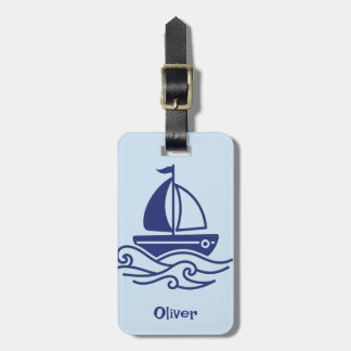 Etiqueta De Bagagem Minimalist Blue Sailboat Sailing Maritime
