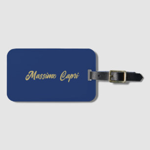 Etiqueta De Bagagem Minimalista Azul Escuro Dourado Texto Negrito Próp