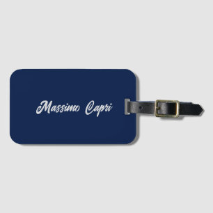 Etiqueta De Bagagem Minimalista Azul Escuro Elegante Nome Próprio Text