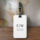 Etiqueta De Bagagem Minimalista do Monograma Moderno Negro e Branco<br><div class="desc">Eleve sua experiência de viagem com nossa Tag de bagagem monográfica clássica e moderna minimalista e elegante. Esse acessório meticulosamente projetado combina elegância de eterno com minimalismo contemporâneo, garantindo que sua bagagem se destaca com sofisticação. Feito com precisão e atenção aos detalhes, esta etiqueta de bagagem é mais do que...</div>