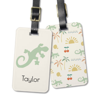 Etiqueta De Bagagem Minimalista Gecko e Motivo Tropical Padrão Todas a