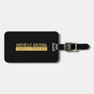 Etiqueta De Bagagem Minimalista Preto e Dourado Cor Profissional Moder