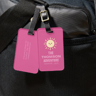 Etiqueta De Bagagem Mínimo Aventura da Família de Verão Rosa-Rosa Mode