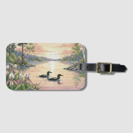 Etiqueta De Bagagem Minnesota Lake Sunset with Loons, Luggage Tag