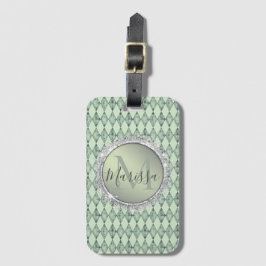 Etiqueta De Bagagem Mint Green Chic Harlequin Monograma