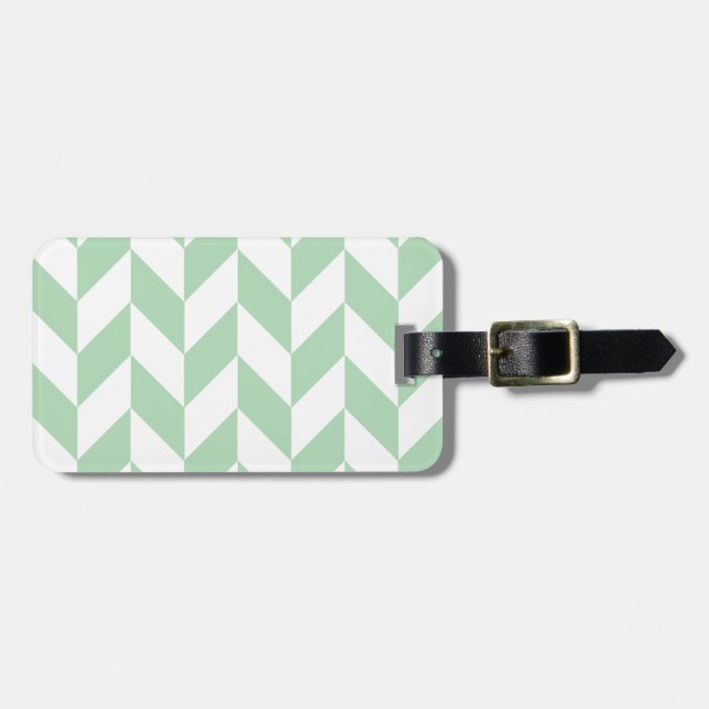 Etiqueta De Bagagem Mint Green Herringbone Pattern (Frente Horizontal)