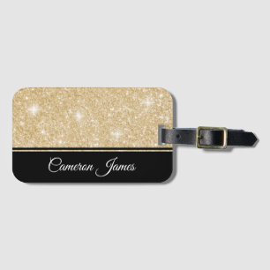 Etiqueta De Bagagem Minúsculo Elegante Faux Dourado Briter e Preto