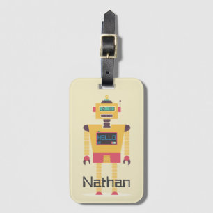 Etiqueta De Bagagem Miúdos personalizados do robô ilustração retro