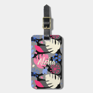 Etiqueta De Bagagem Mod Monstera Leaf Abstrato Hawaiian Tropical Cinza