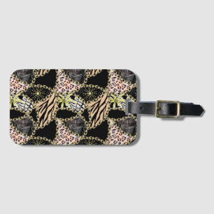 Etiqueta De Bagagem Moda, abstrato, correntes, pele de tigre.