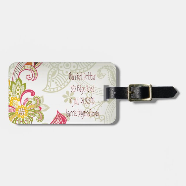 Etiqueta De Bagagem Moda Floral Retro Legal Bonita, Cuta (Frente Horizontal)