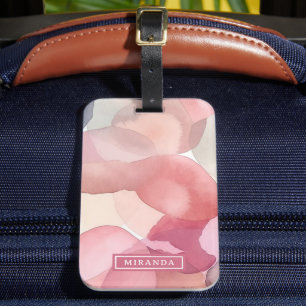 Etiqueta De Bagagem Modelo de nome de arte em aquarela abstrata rosa d