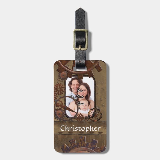 Etiqueta De Bagagem Modelo personalizado de foto steampunk (Frente Vertical)