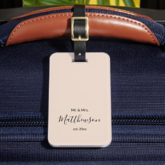 Etiqueta De Bagagem Modern Beige, Sr. e Sra. Newlyweds, Personalizado