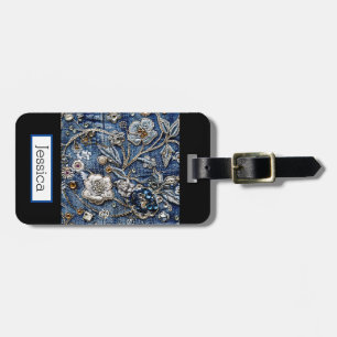 Etiqueta De Bagagem Modern Denim Jeans Floral