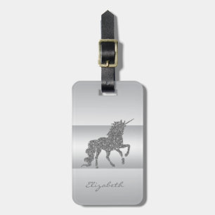 Etiqueta De Bagagem Modern Elegant Girly, Silver Glitter Unicorn