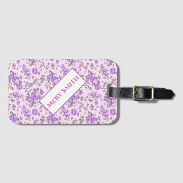 Etiqueta De Bagagem Modern Floral Seu Nome (Frente Horizontal)