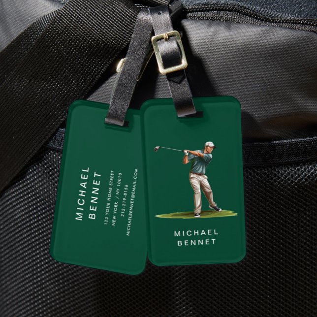Etiqueta De Bagagem Modern Green Golfer Sport (Modern Green Golfer Sport Luggage Tag)