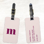 Etiqueta De Bagagem Modern Monogram Initial Blush Pink Burgundy<br><div class="desc">Modern lower case typography minimalist monogram initial design which can be changed to personalize,  along with the details on the reverse. Deep burgundy red on a pastel blush pink background.</div>