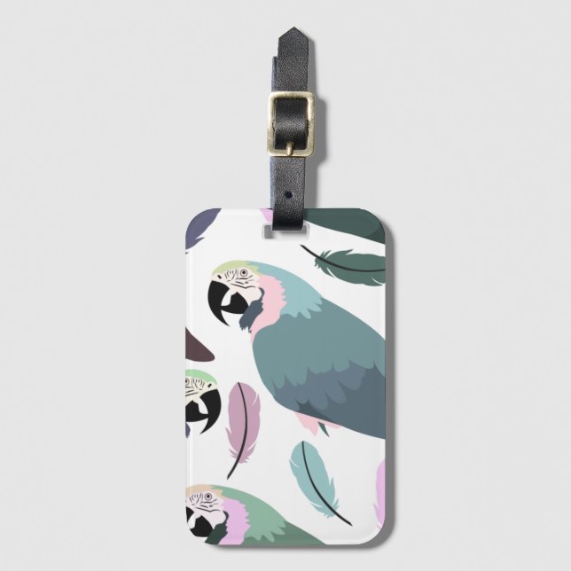 Etiqueta De Bagagem Modern Parrots Tropical Pattern  (Frente Vertical)
