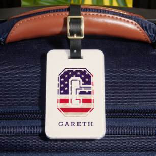 Etiqueta De Bagagem Modern USA Flag Monograma G