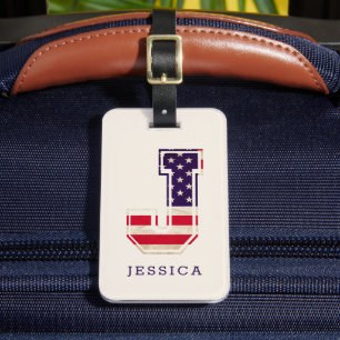 Etiqueta De Bagagem Modern USA Flag Monograma J